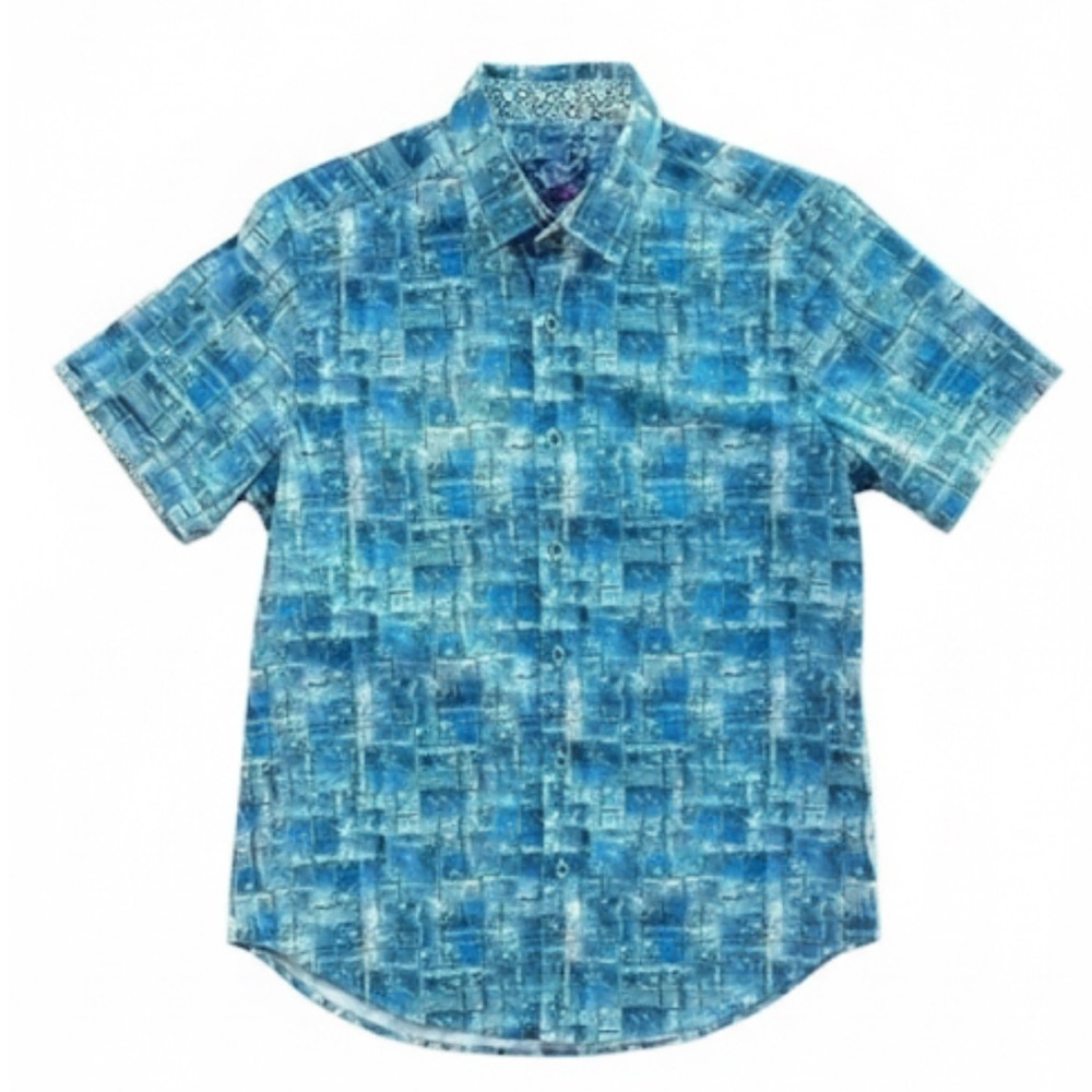 Robert Graham Blue/White Short Sleeve Classic Fit Shirt Medium EUC!